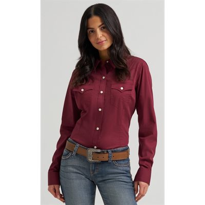 Womens l / s button wine wrangler shirt