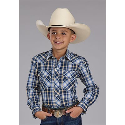 Chemise garcon m / l plaid Bleu / Or roper