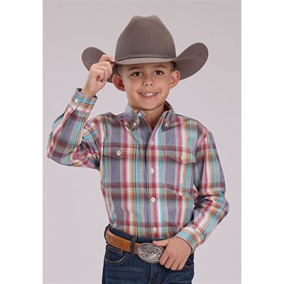 Chemise m / l garcon clay plaid roper