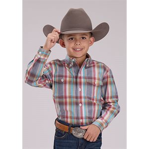 Boys l / s clay plaid roper shirt