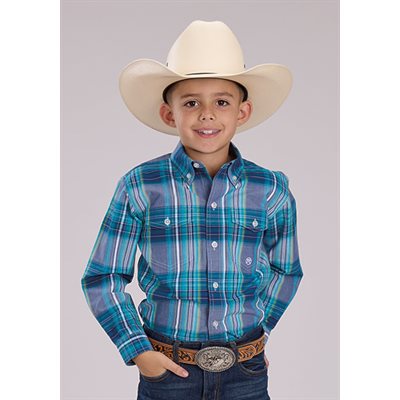 Boys l / s meadow plaid roper shirt